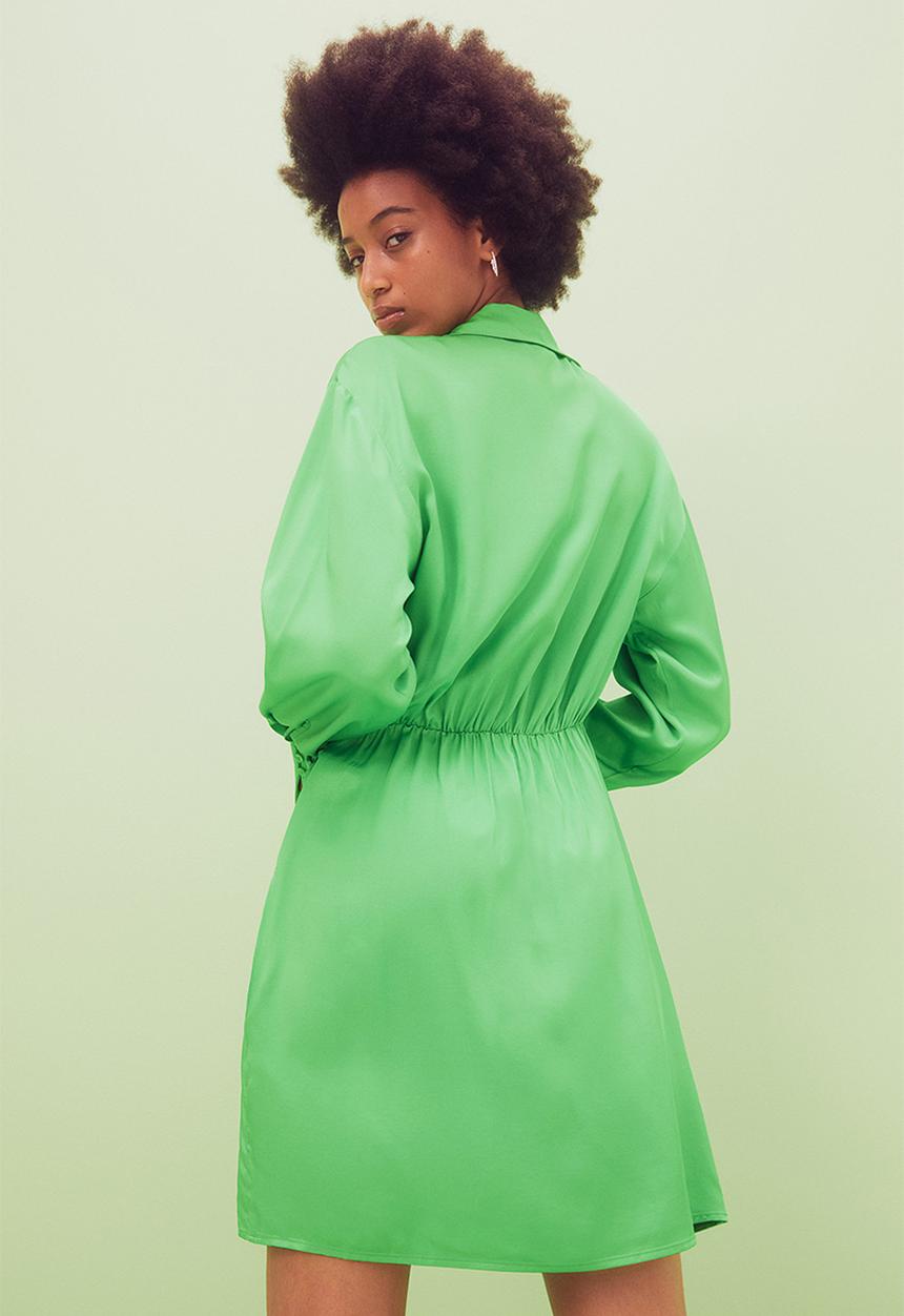 H&M - Satin wrapover shirt dress - bright green
