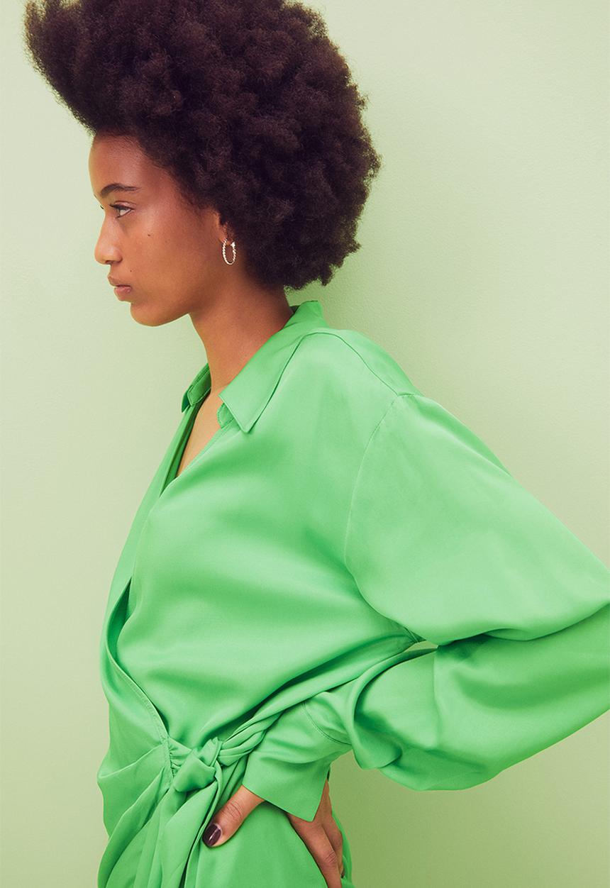H&M - Satin wrapover shirt dress - bright green