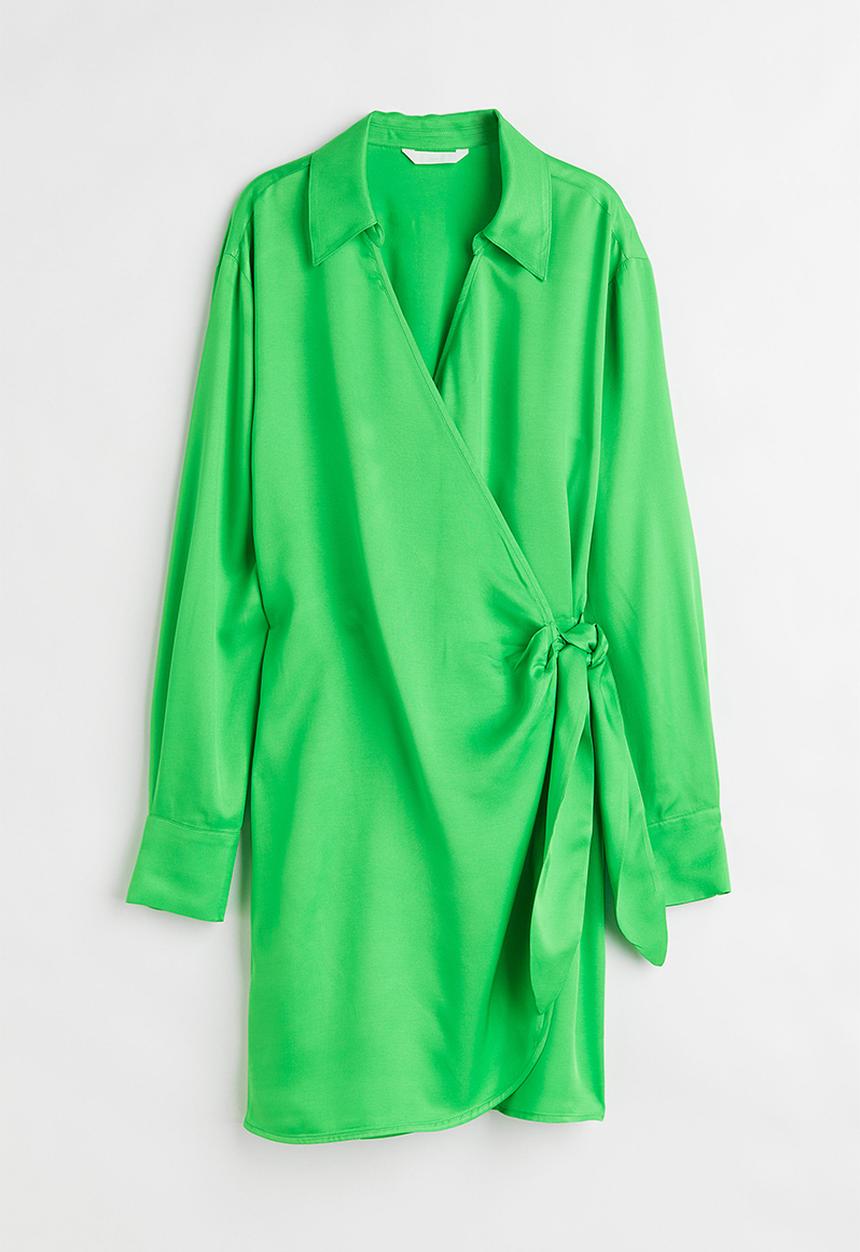 H&M - Satin wrapover shirt dress - bright green
