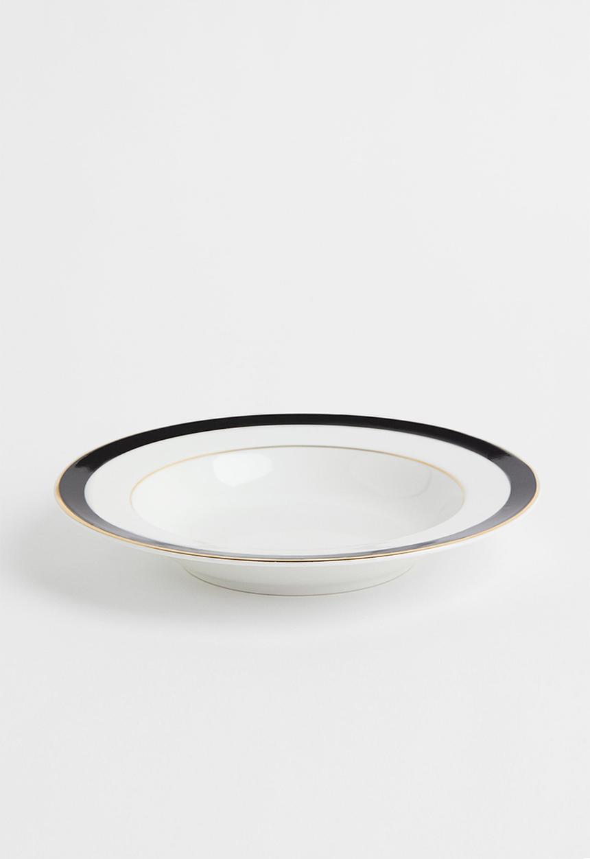 H&M - Deep porcelain plate - white/multi