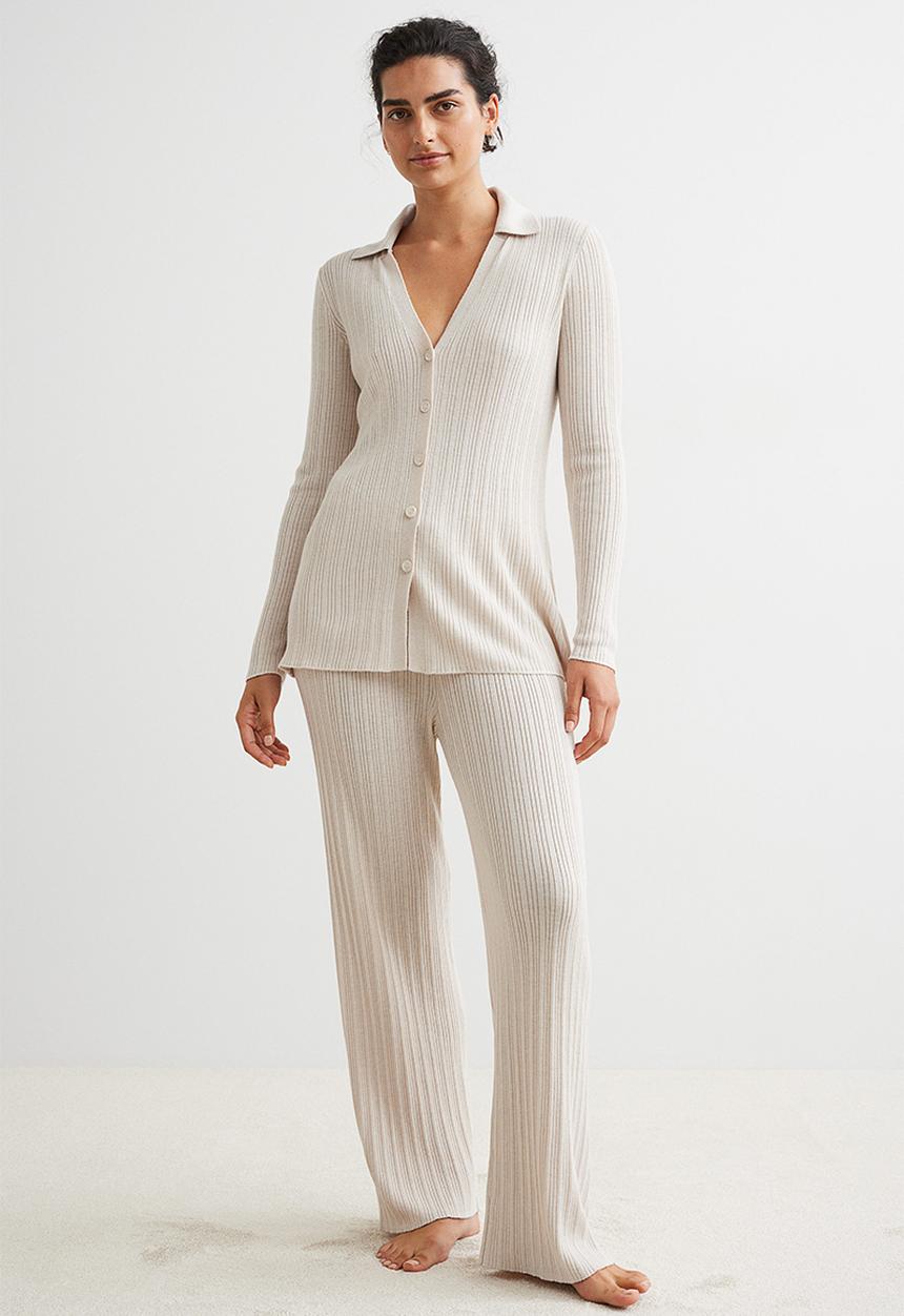 H&M - Ribbed trousers - light beige