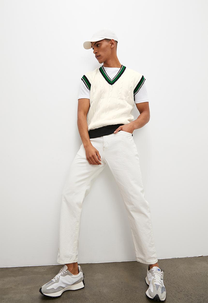 STYLE REPUBLIC - Regular fit collegiate knit vest - ecru / green / black