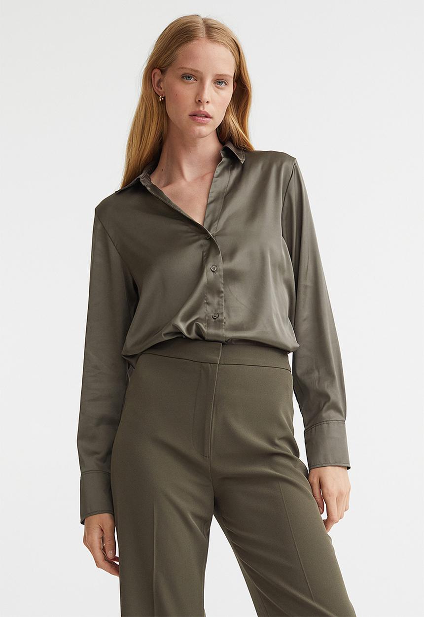 H&M - V-neck blouse - dark khaki green