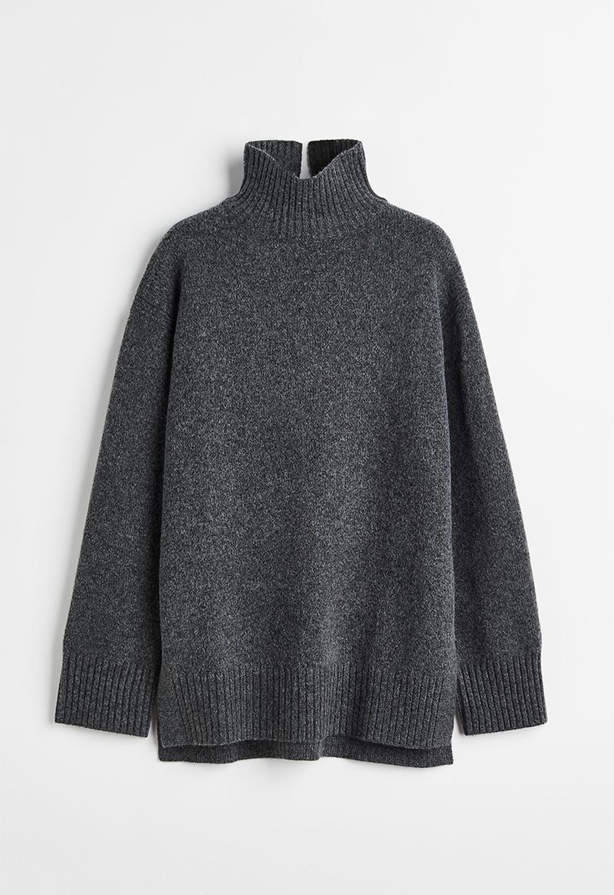H&M - Oversized polo-neck jumper - dark grey
