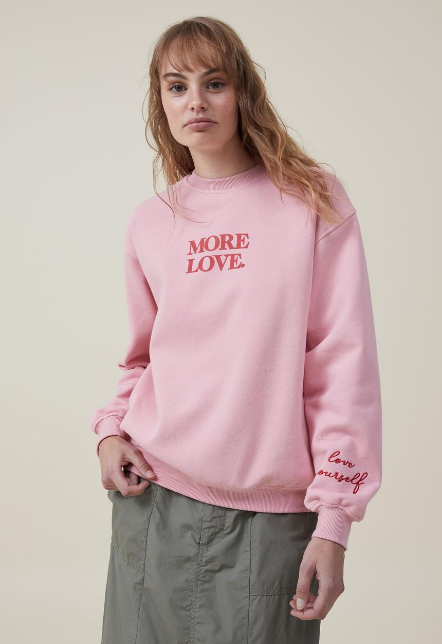 Cotton On - Classic graphic crew sweatshirt - more love/pink crush