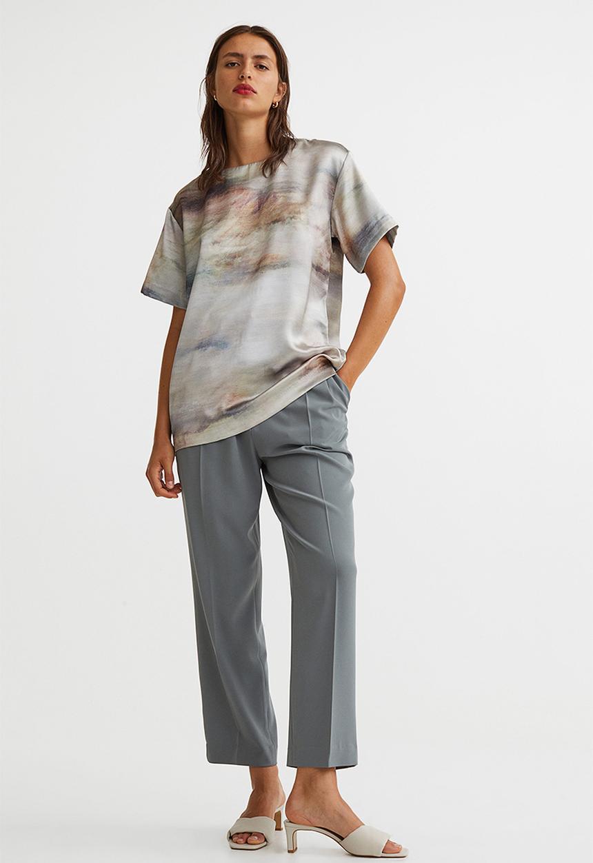 H&M - Oversized satin blouse - natural white/patterned
