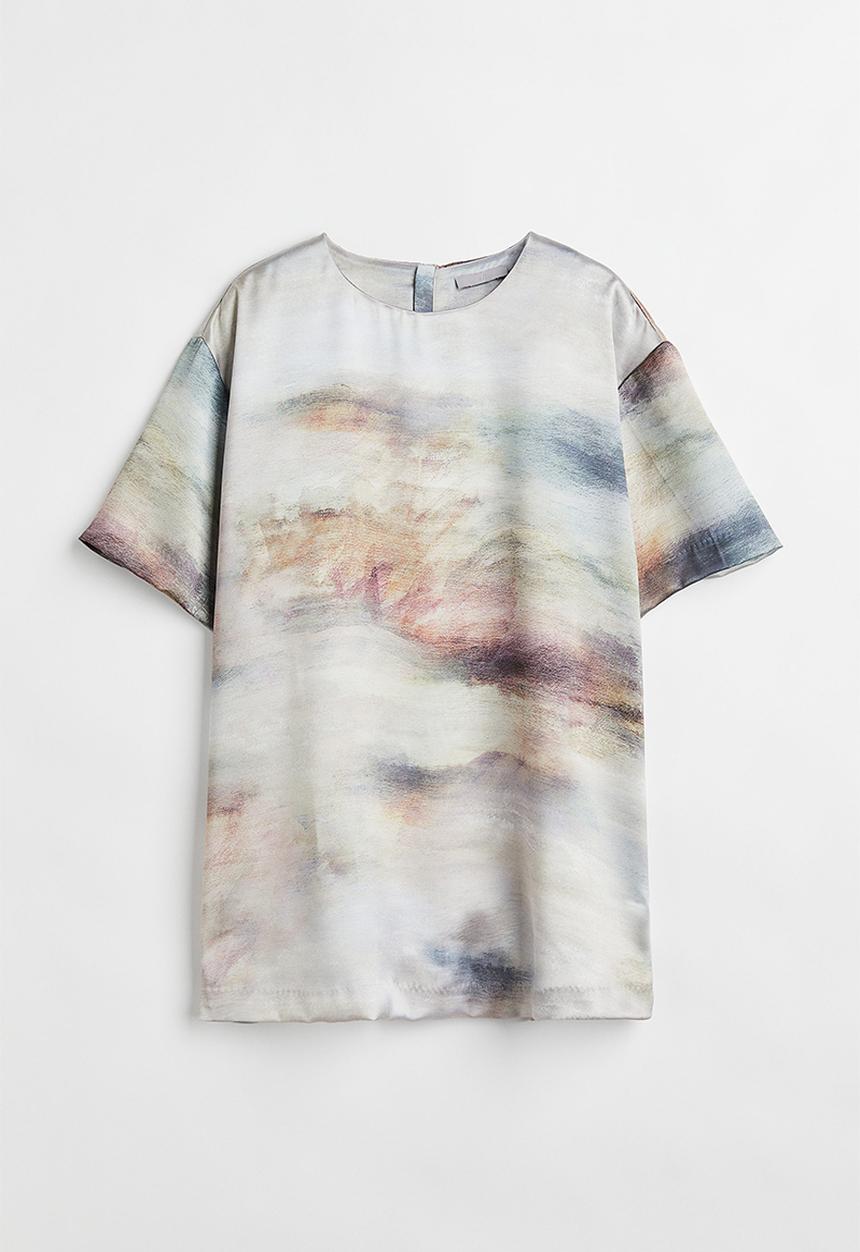 H&M - Oversized satin blouse - natural white/patterned