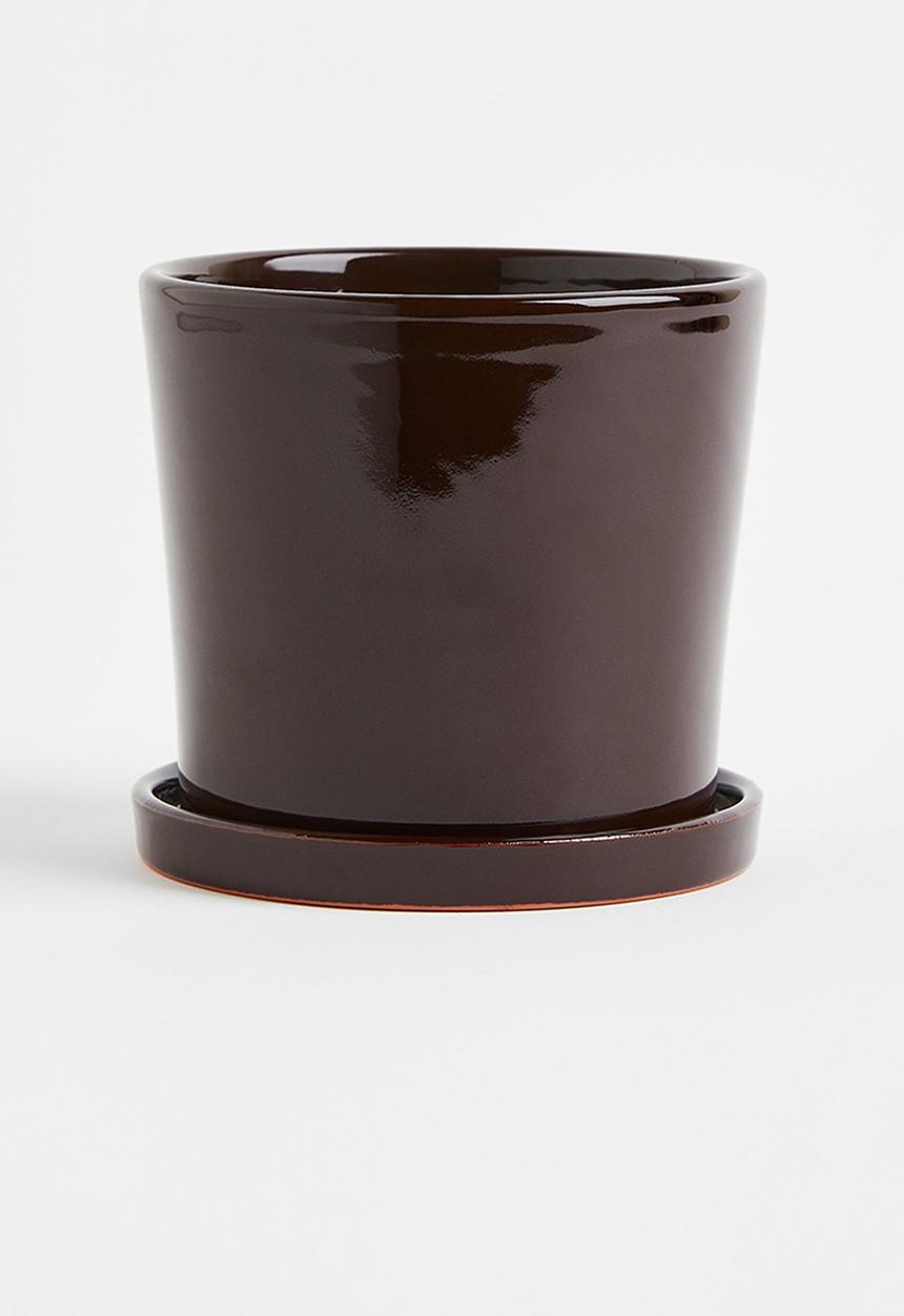 H&M - Small plant pot and saucer - brown