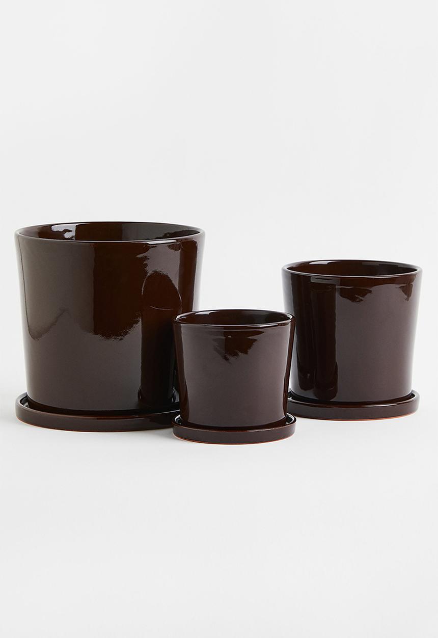 H&M - Small plant pot and saucer - brown