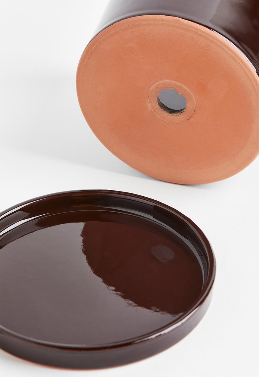H&M - Small plant pot and saucer - brown