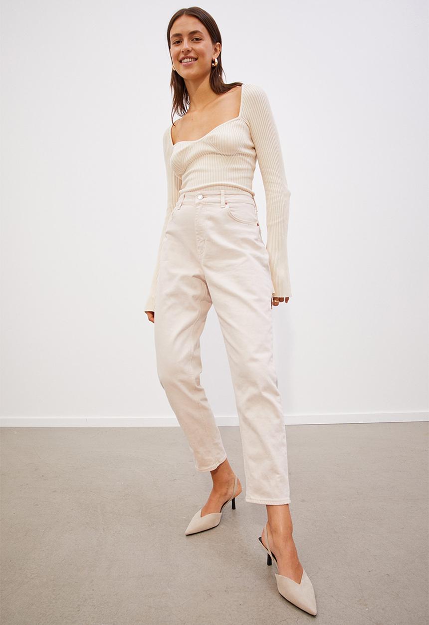 H&M - Slim mom high ankle jeans - light beige