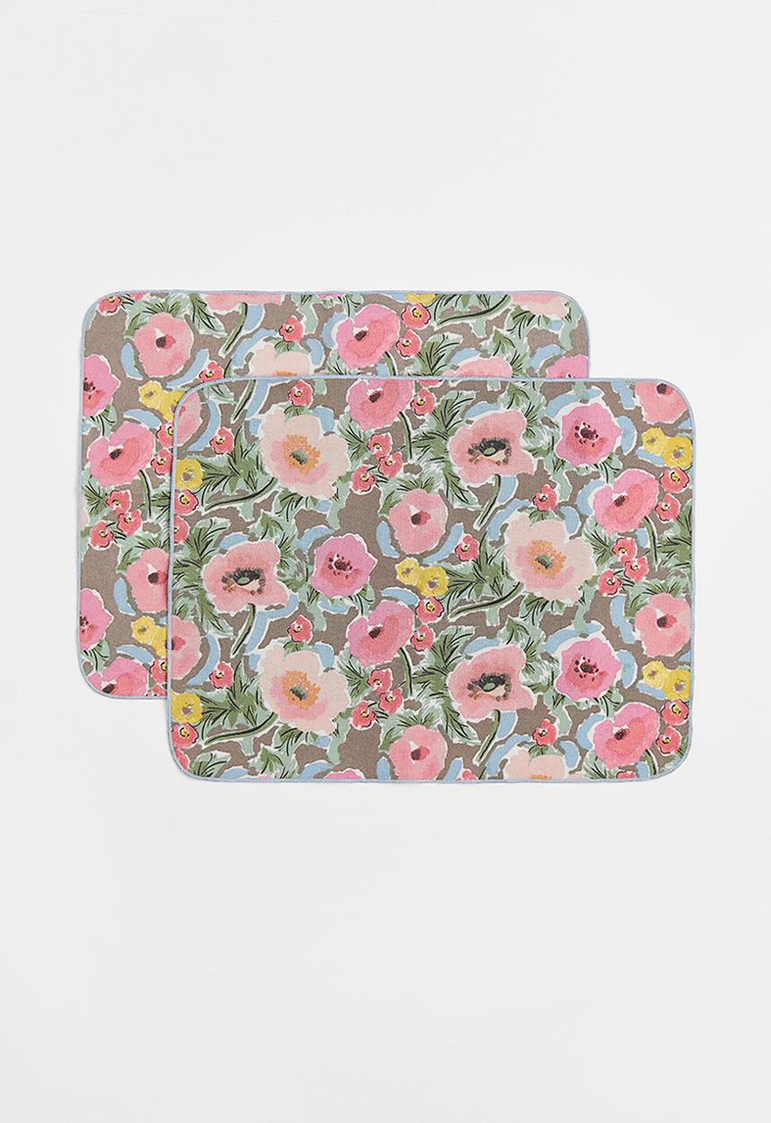 H&M - 2-pack floral cotton place mats - beige/multi
