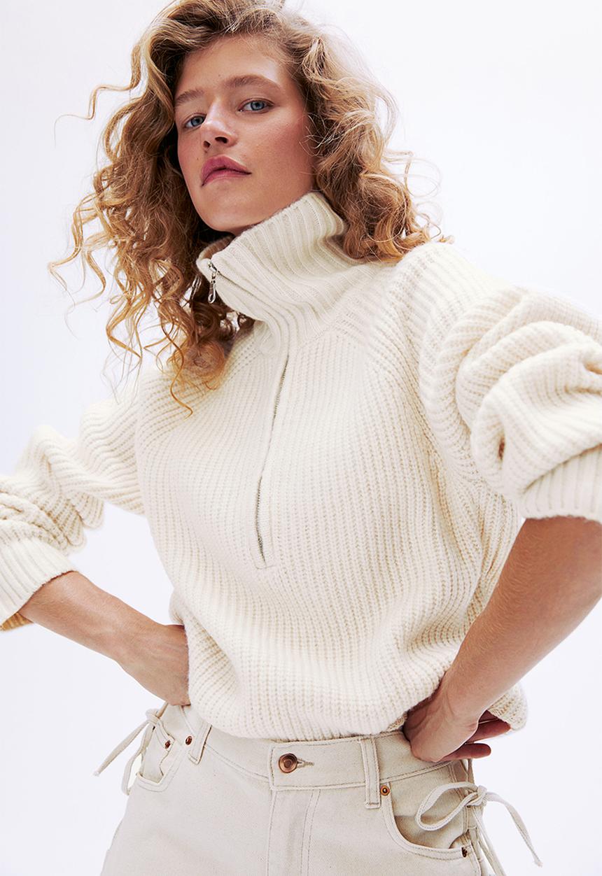 H&M - Zip-top rib-knit jumper - cream