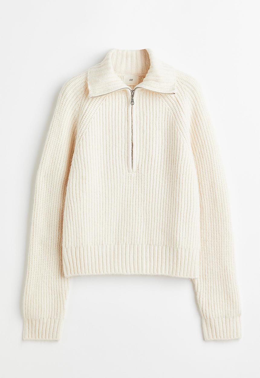 H&M - Zip-top rib-knit jumper - cream