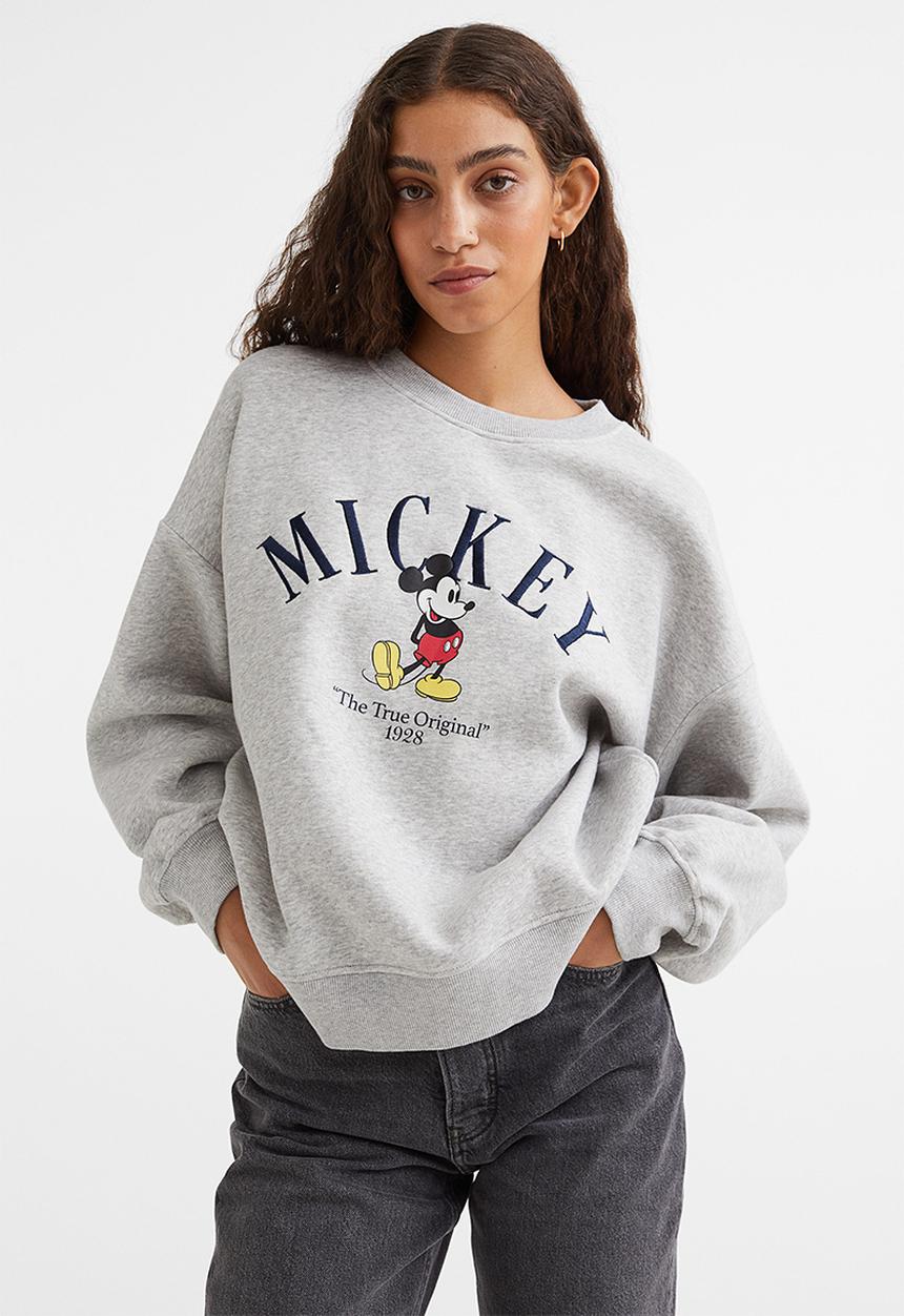 H&M - Motif-detail sweatshirt - grey marl/mickey mouse