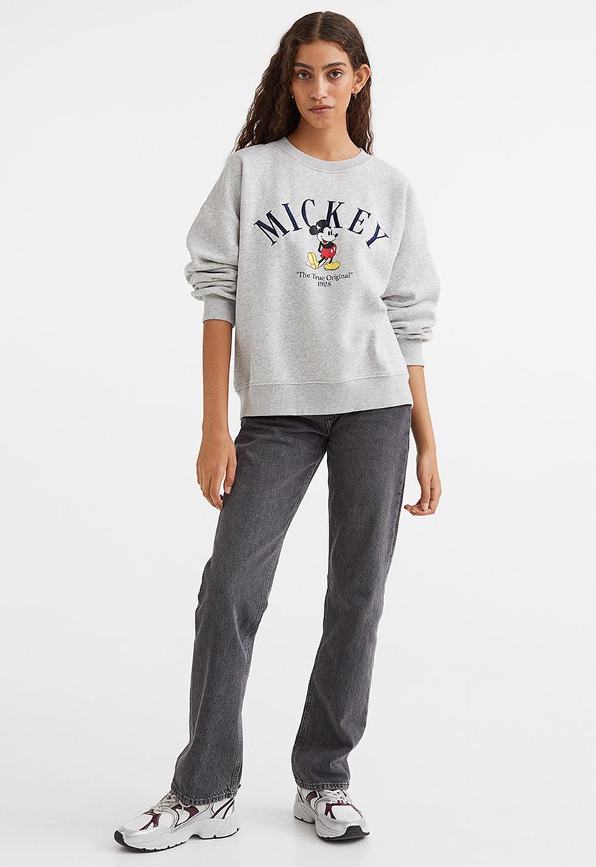 H&M - Motif-detail sweatshirt - grey marl/mickey mouse