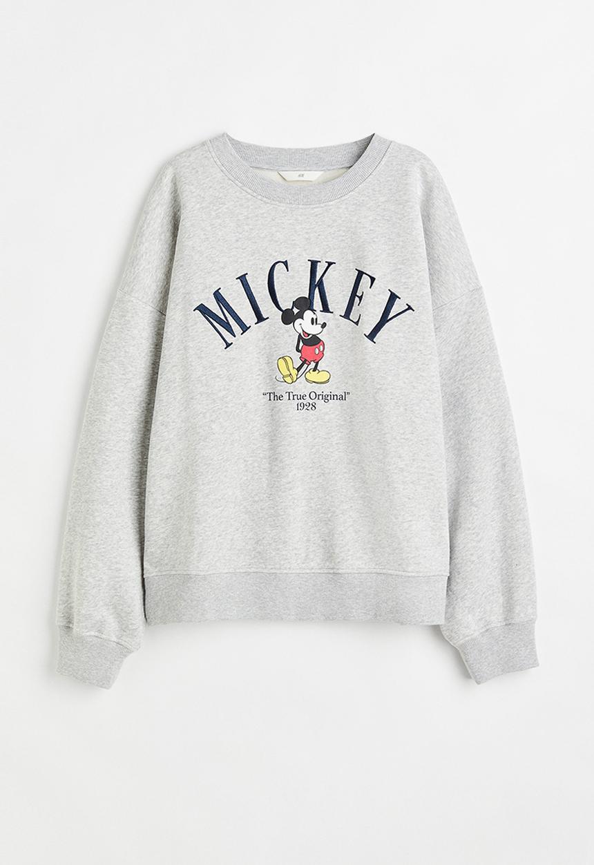 H&M - Motif-detail sweatshirt - grey marl/mickey mouse