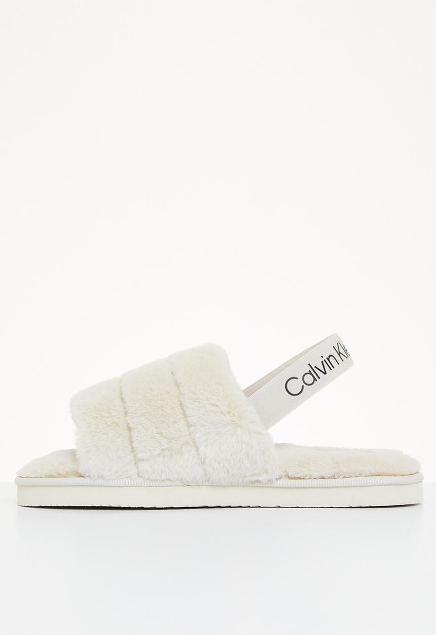 Calvin Klein - Home slipper fakefur elastic - eggshell