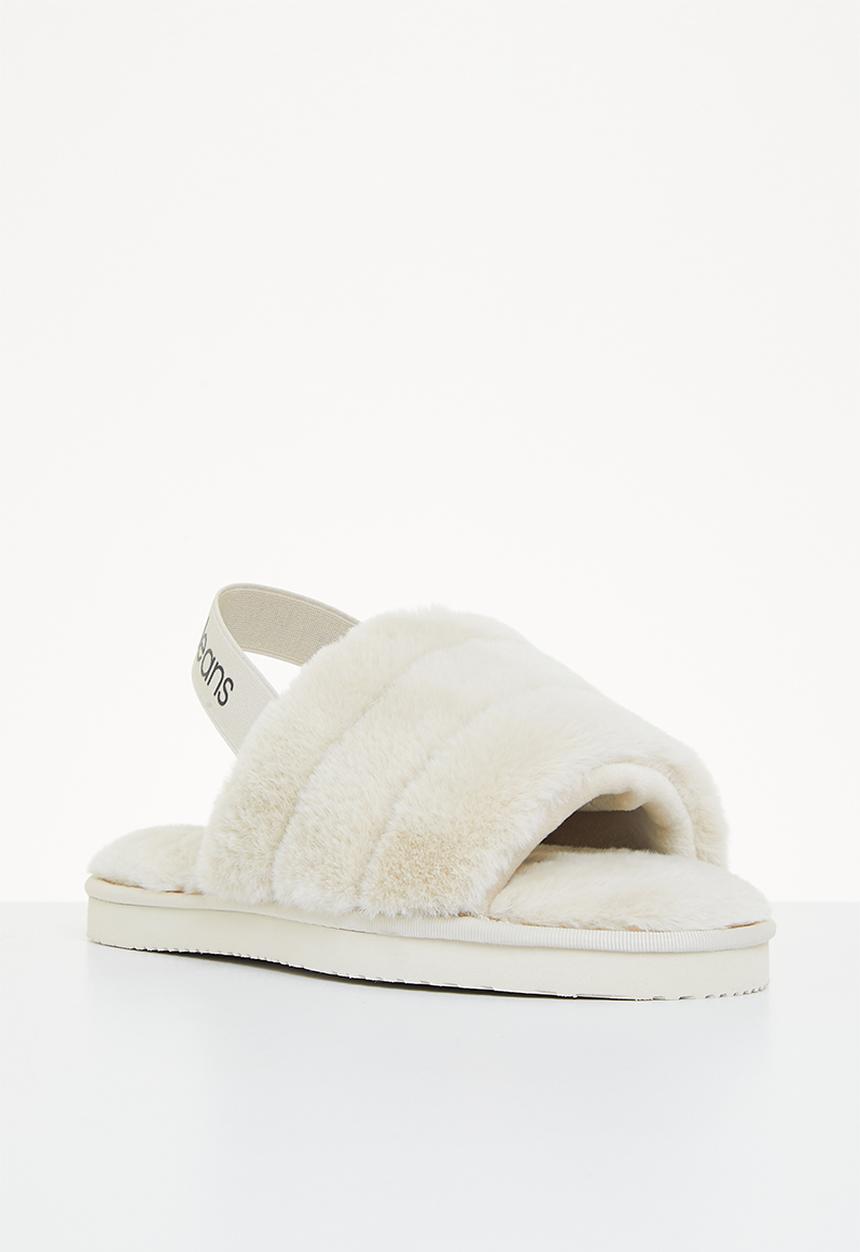 Calvin Klein - Home slipper fakefur elastic - eggshell