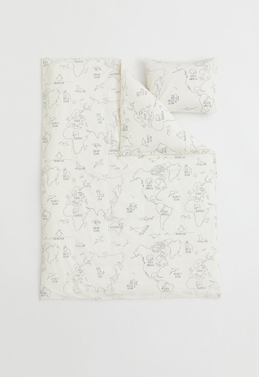 H&M - Cotton single duvet cover set - multi/white