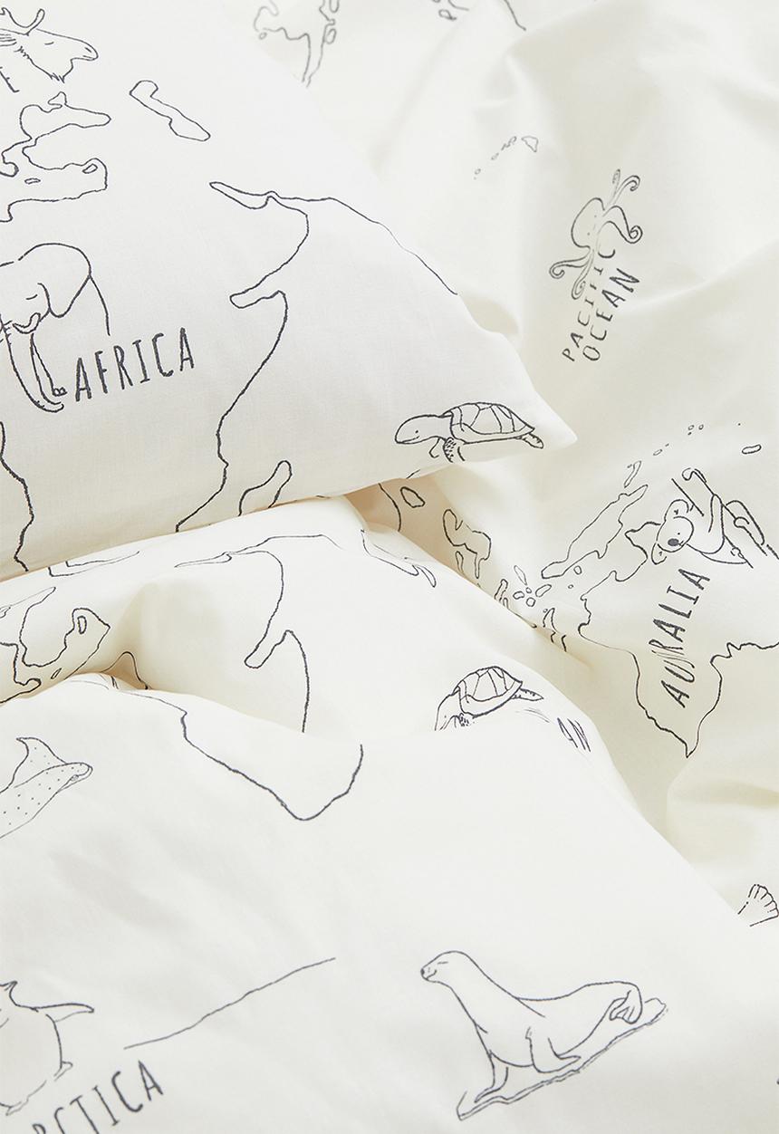 H&M - Cotton single duvet cover set - multi/white