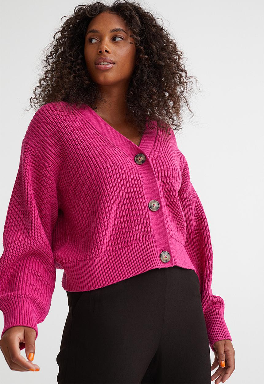 H&M - Rib-knit cardigan - cerise 