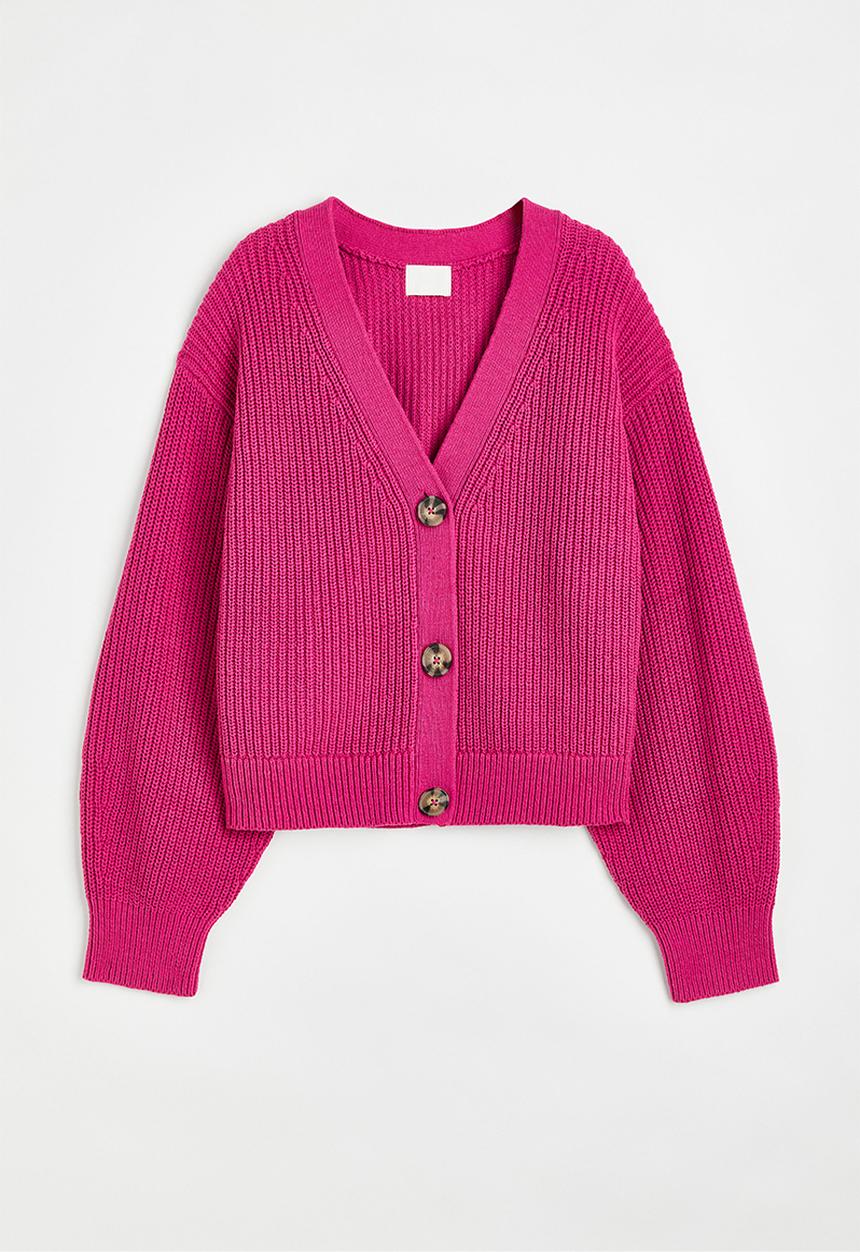 H&M - Rib-knit cardigan - cerise 