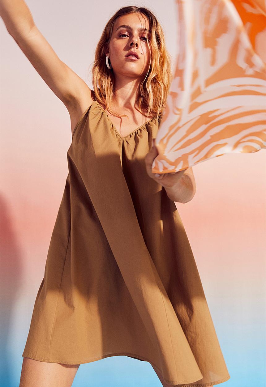 H&M - V-neck mini dress - dark beige