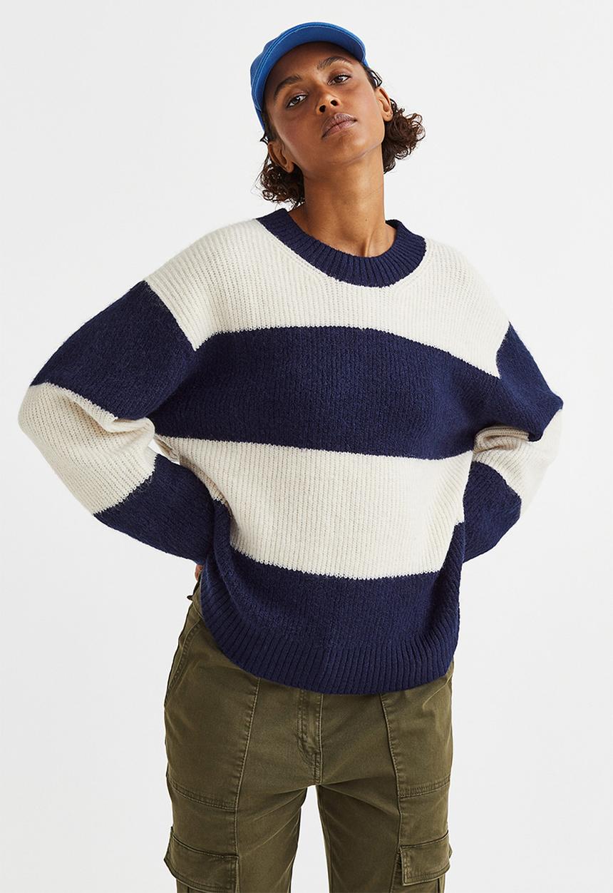 H&M - Rib-knit jumper - dark blue/striped