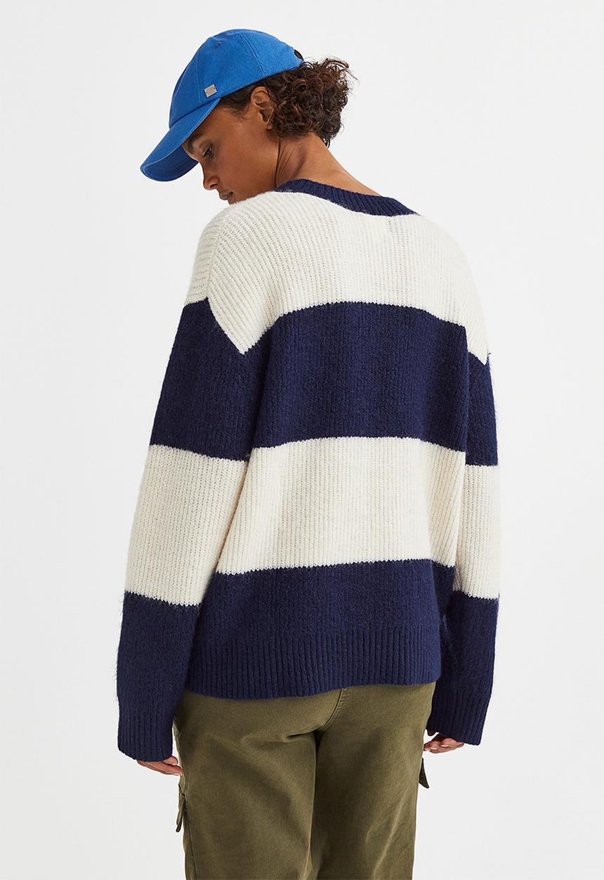 H&M - Rib-knit jumper - dark blue/striped
