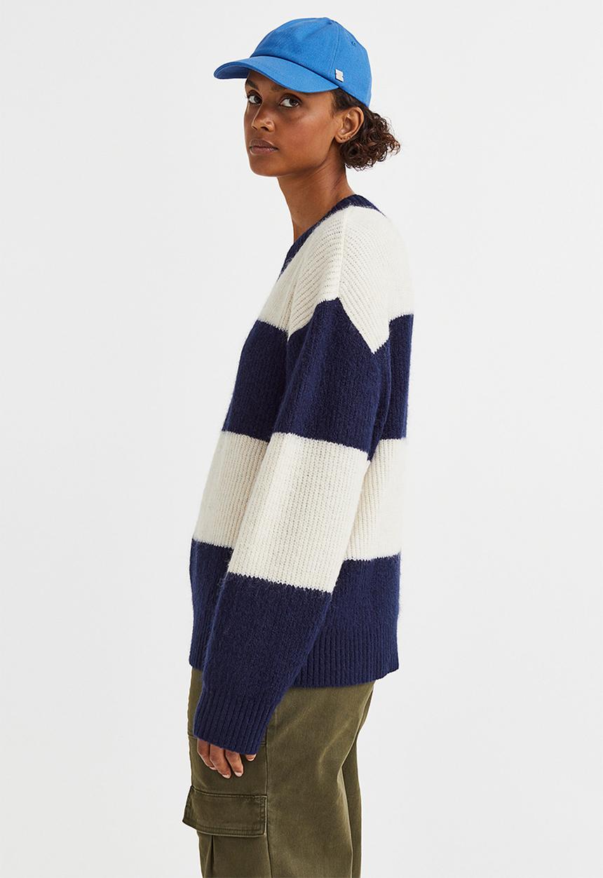 H&M - Rib-knit jumper - dark blue/striped