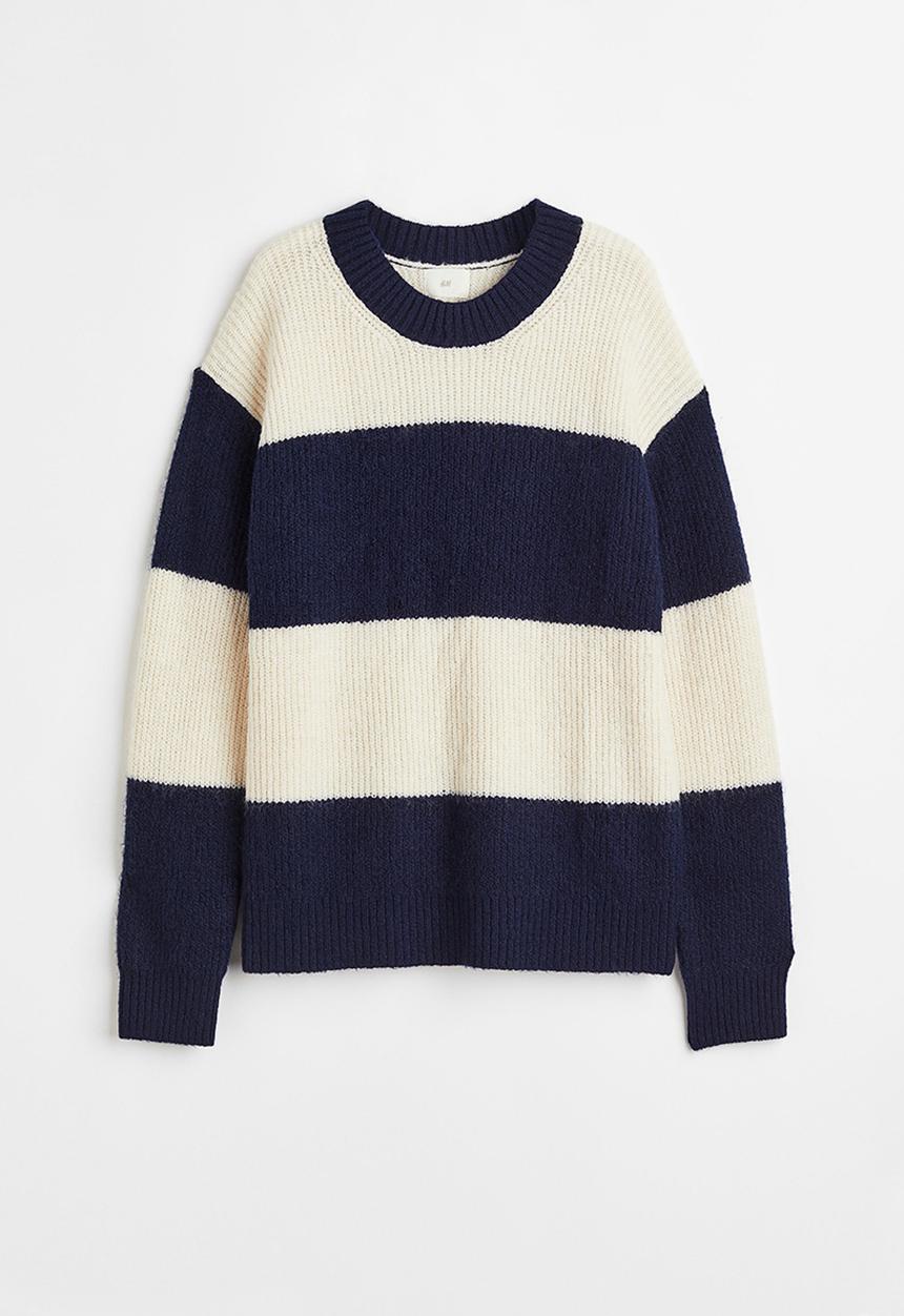 H&M - Rib-knit jumper - dark blue/striped