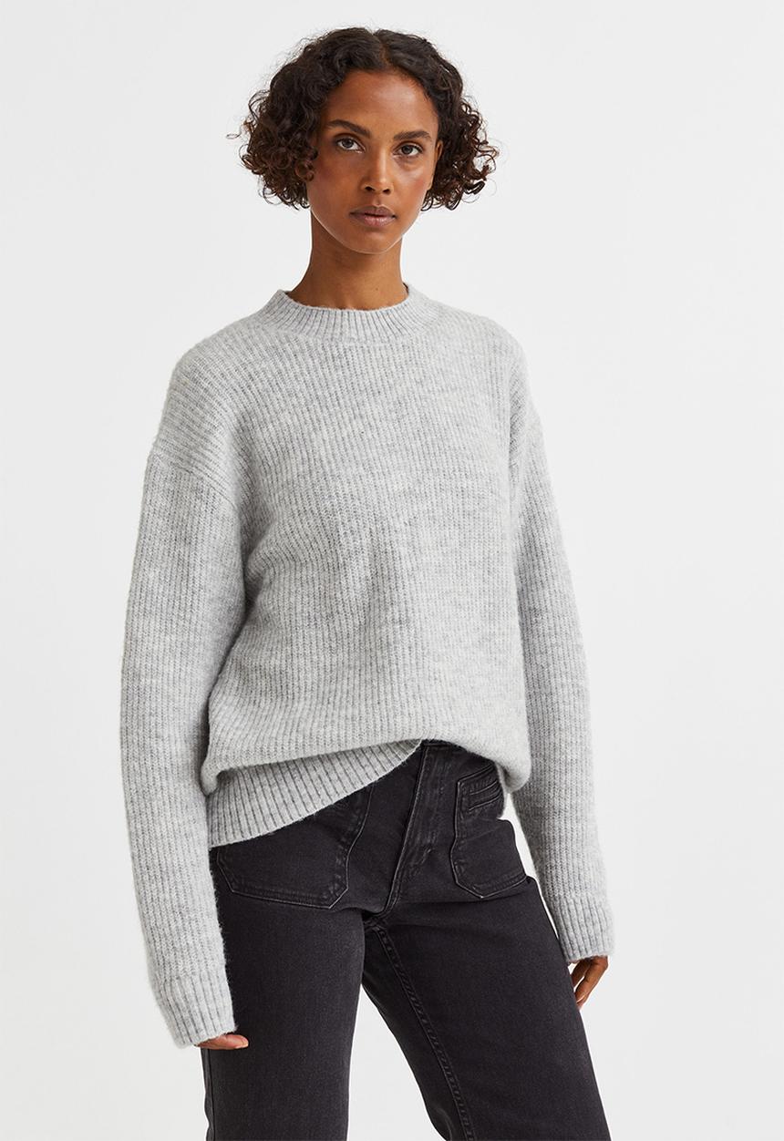 H&M - Rib-knit jumper - light grey marl