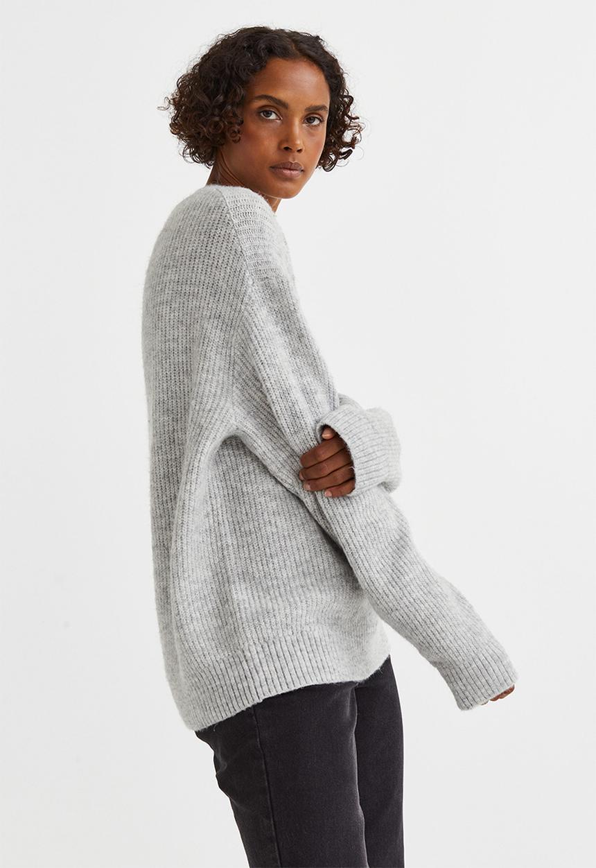 H&M - Rib-knit jumper - light grey marl