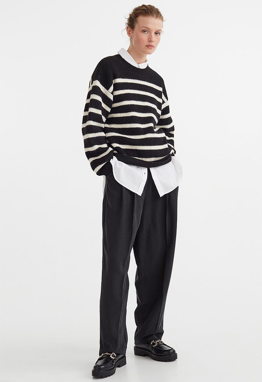 H&M - Rib-knit jumper - black/striped