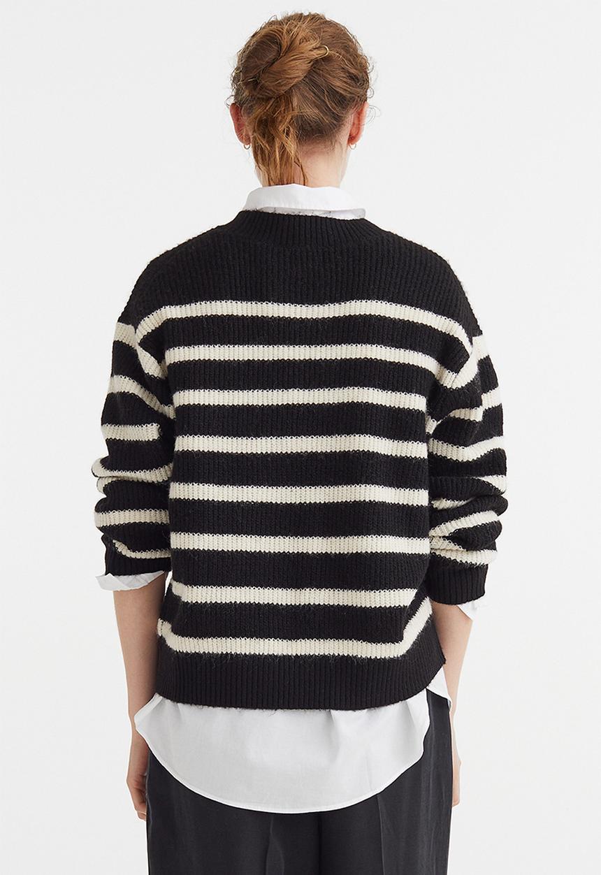 H&M - Rib-knit jumper - black/striped