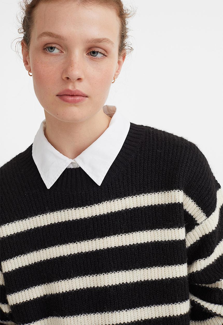 H&M - Rib-knit jumper - black/striped