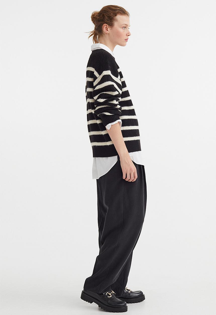 H&M - Rib-knit jumper - black/striped