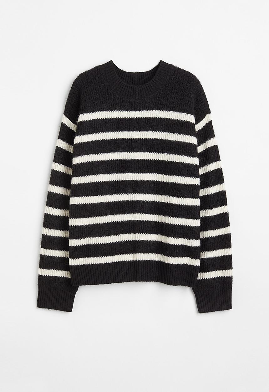 H&M - Rib-knit jumper - black/striped