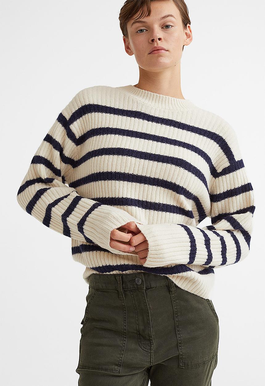 H&M - Rib-knit jumper - cream/striped