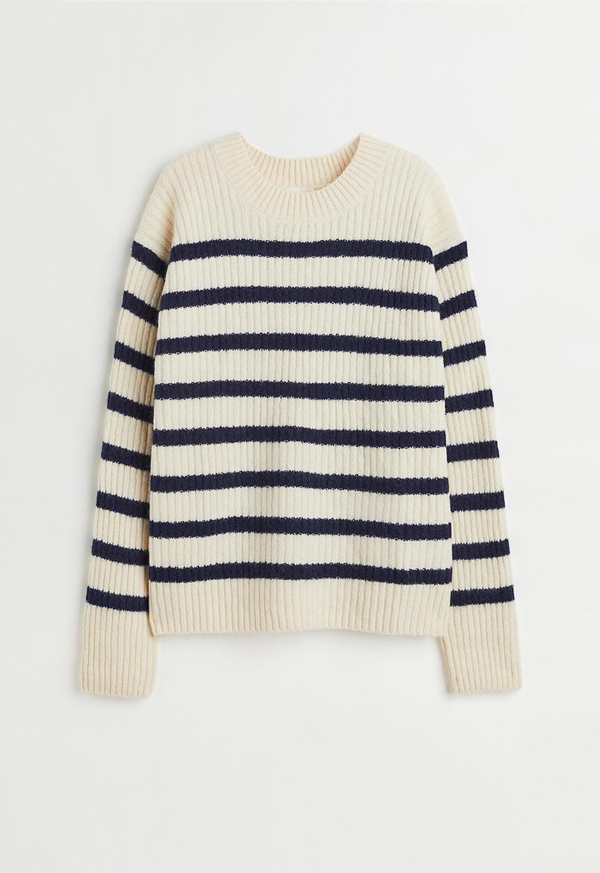 H&M - Rib-knit jumper - cream/striped