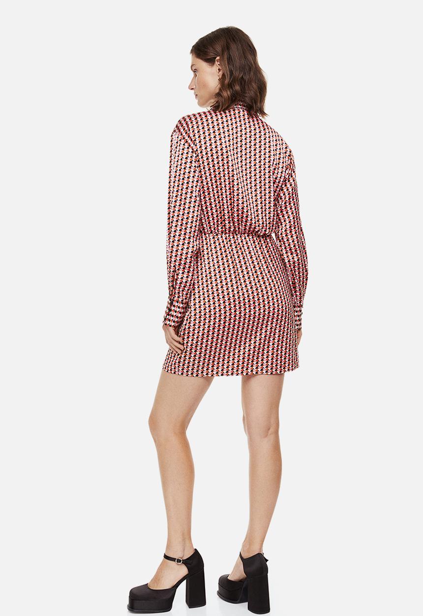 H&M - Satin wrapover shirt dress - pink/patterned