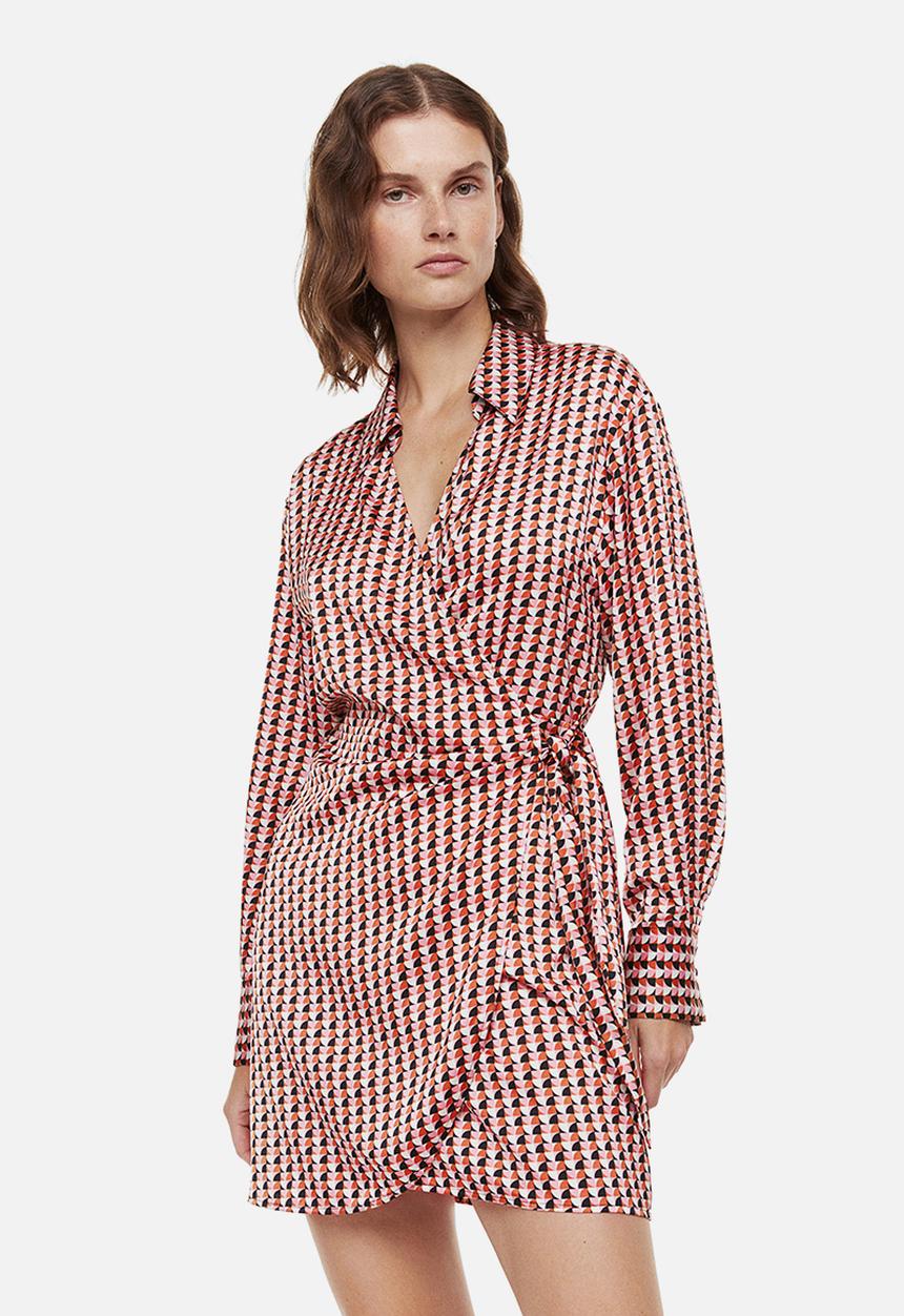 H&M - Satin wrapover shirt dress - pink/patterned