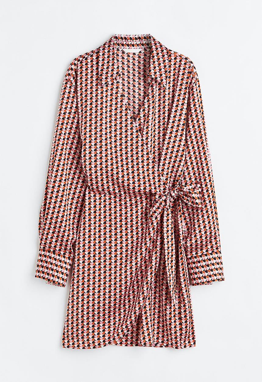 H&M - Satin wrapover shirt dress - pink/patterned