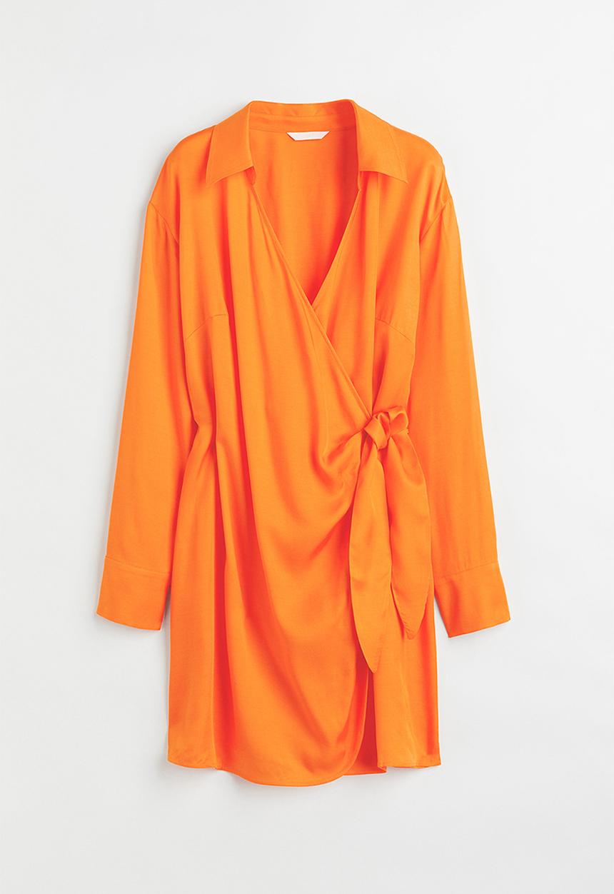 H&M - Satin wrapover shirt dress - orange
