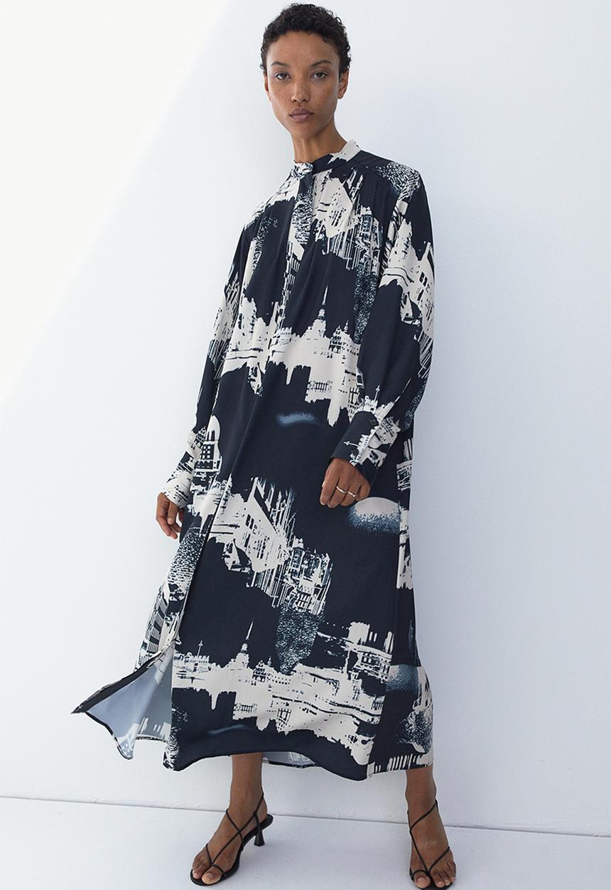 H&M - Tie-belt dress - dark blue/stockholm