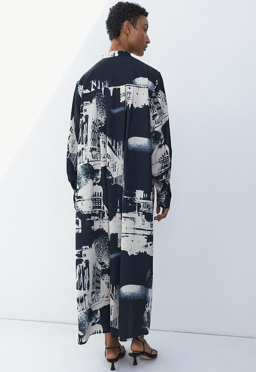 H&M - Tie-belt dress - dark blue/stockholm