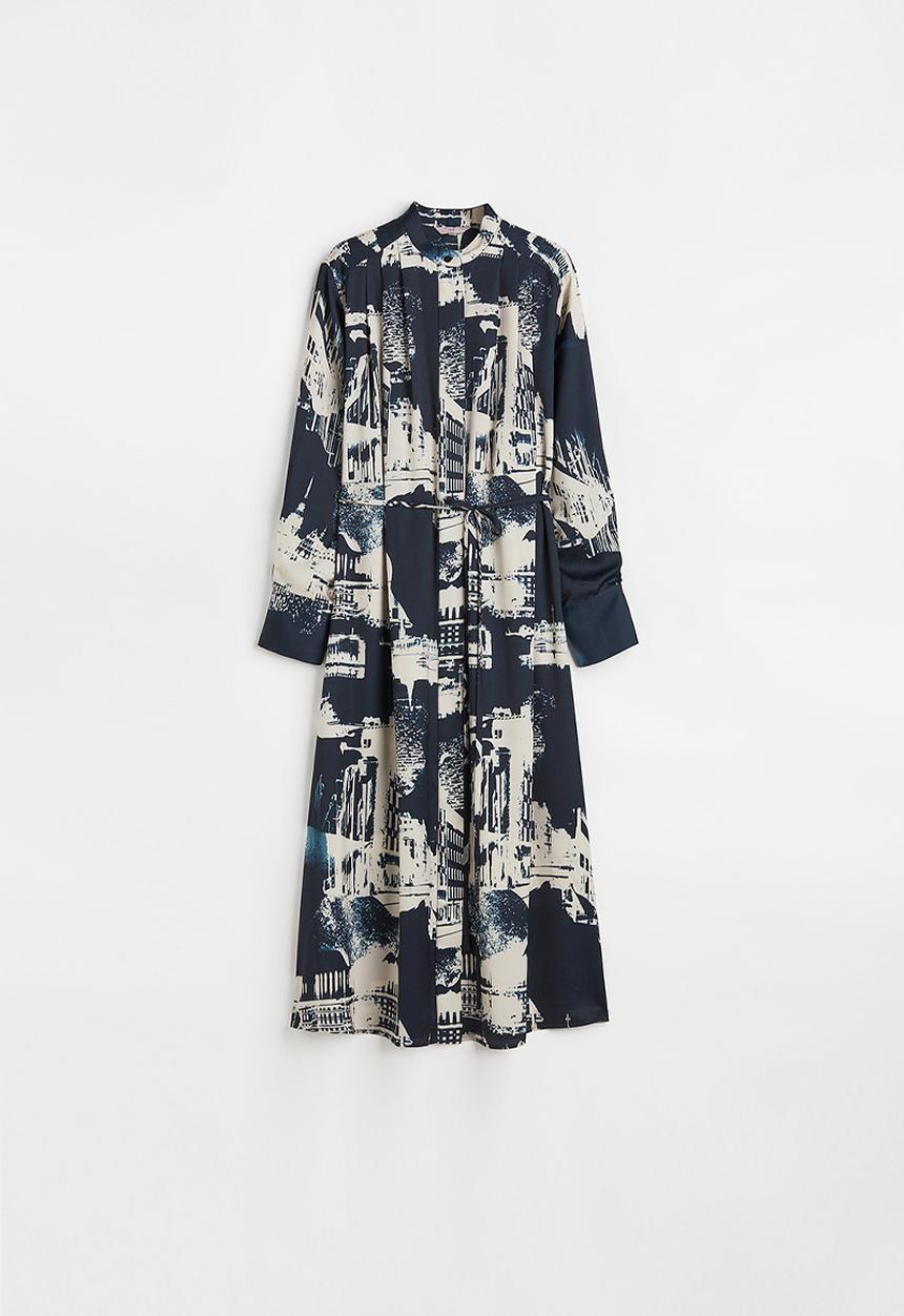 H&M - Tie-belt dress - dark blue/stockholm