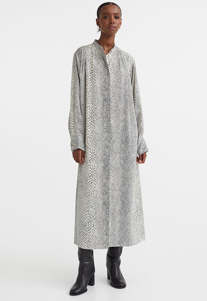 H&M - Tie-belt dress - grey/snakeskin patterned