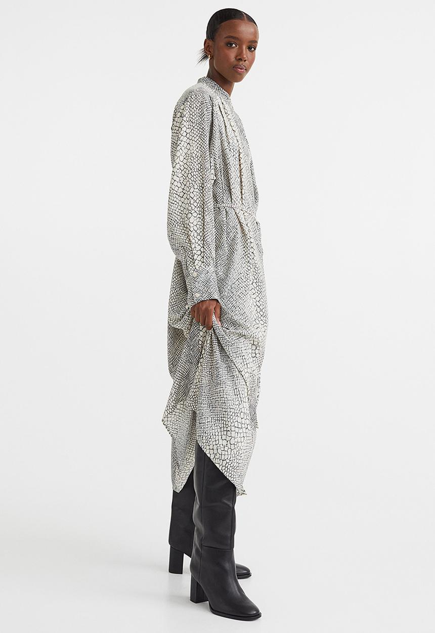 H&M - Tie-belt dress - grey/snakeskin patterned